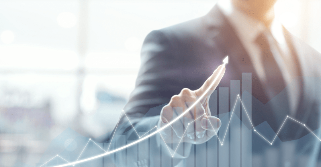 A rising scatter plot chart to demonstrate business growth.