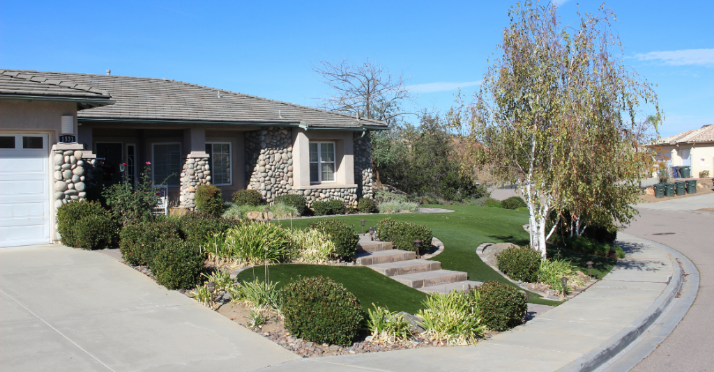 US Turf designed eco-friendly front yard landscape using synthetic grass